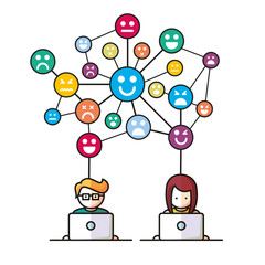 Social Media, network people with computers vector illustration