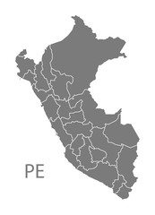 Peru regions Map grey
