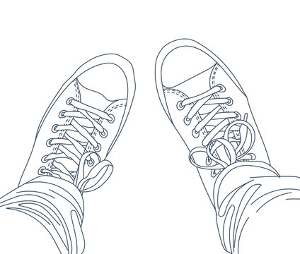 Legs with jeans in gumshoes. Vector illustration. EPS