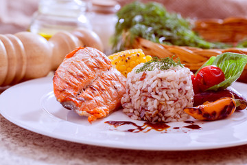 Salmon with brown rice
