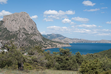 Fototapeta na wymiar Crimean landscape, view of Green and Sudak bay and Sokol mountain