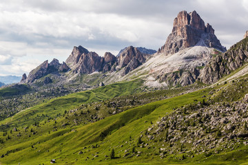 High mountain cliffs in Dolomites, beautiful landscape