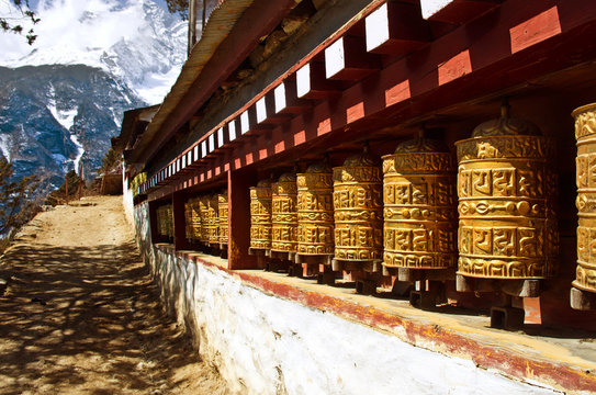 Buddhist wheels in Namche Bazar. Everest region, Nepal