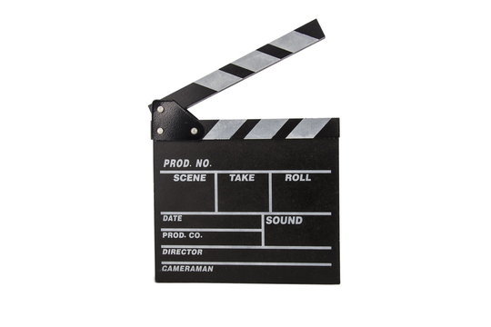 Black clapperboard, isolated on white.