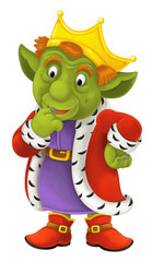 Cartoon creature king being happy and thinking - isolated - illustration for the children