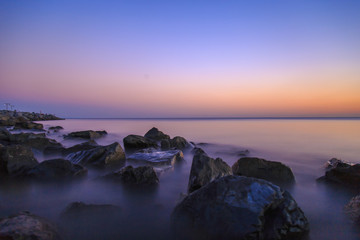 Silky sea view via long exposure with nd filter during sunset