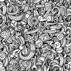 Cartoon hand-drawn doodles car style theme seamless patern