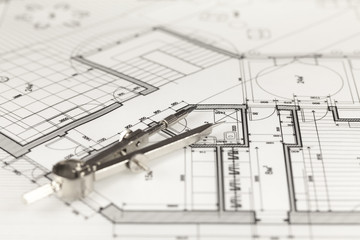 architecture blueprint -  house plan & compass