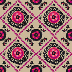 traditional asian carpet embroidery Suzanne in pink and black co