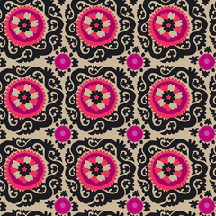 traditional asian carpet embroidery Suzanne in pink and black co