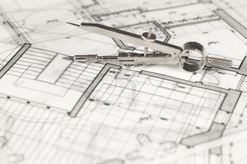 architecture blueprint -  house plan & compass