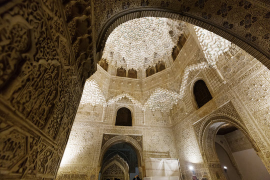 Hall of the two Sisters at  Alhambra.  Granada,  Spain