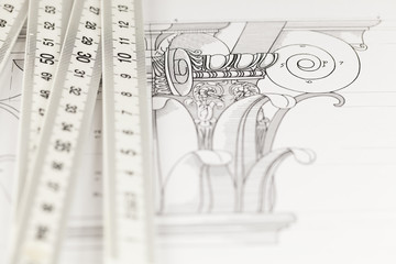 architectural drawing - detail column & folding ruler
