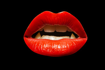 Naklejka premium female red lips on black