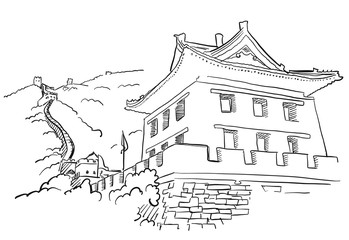 Great Wall with Tower Sketch