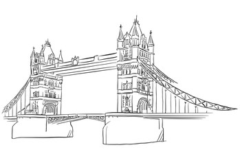 London Tower Bridge Outline Sketched