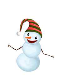 Isolated Funny Smiling Snowman with Hat and Carrot Nose
