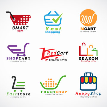 Shopping cart logo and shopping bags logo vector set graphic design