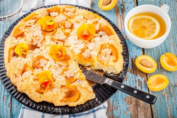 homemade pie with apricots and almonds