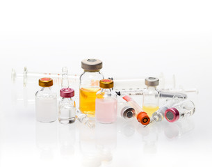 Medical ampoules vial and syringe for health concept background
