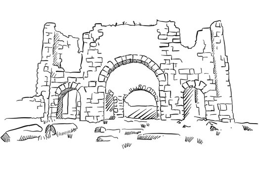 black and white sketch of ancient ruins clip art preview