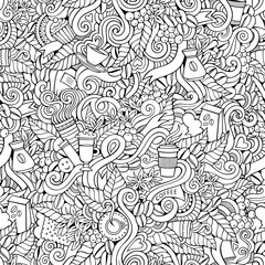 Coffee doodles vector seamless pattern