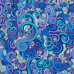Decorative hand drawn doodle blue nature ornamental curl vector 
