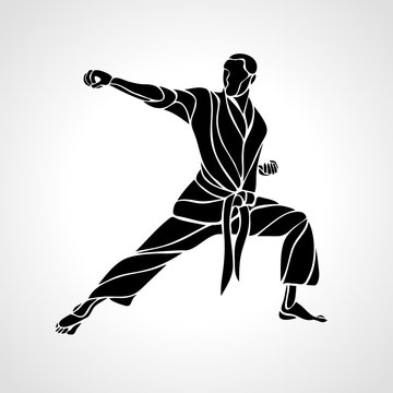 recommend clip art: Martial arts pose silhouette. Karate fighter