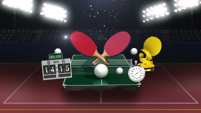Around ping pong icon, ping pong table, rackets.
