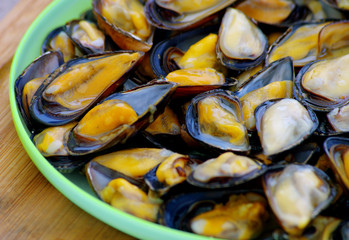 Steamed mussels on the plate