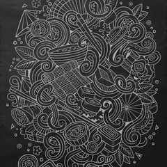 Fototapeta premium Cartoon hand-drawn doodles Japan food illustration.