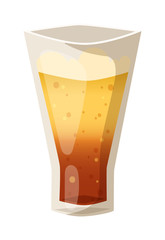 Beer glass isolated on white background. Light beer cup alcohol alcohol drink. Beer cup mug liquid white foam and bubble cold drip refreshment