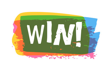 Win sign with colour confetti vector paper illustration. Success luck message contest promotion win text. Banner competition award lucky lottery word win text. Shop or web site reward gamble champion