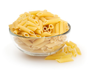 Penne pasta isolated on white background with clipping path