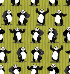 Panda seamless pattern. Chinese bear ornament. Set wild animal.