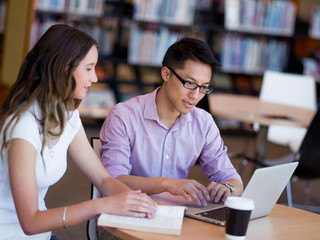 Two young students at the library