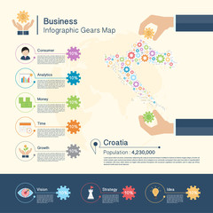 Fototapeta premium Business Infographic with gears,Croatia map