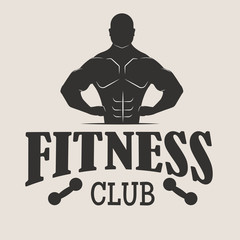 Gym fitness emblem, labels, badges, logo and designed element. Gym fitness logo muscle body weight bodybuilding. Strong people club vector gym fitness logo icon