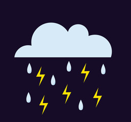 Lightning vector icon storm cloud. Storm cloud weather sky dark nature dramatic cloudscape. Danger stormy, thunderstorm symbol storm cloud natural scenic meteorology overcast scene.
