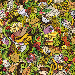 Cartoon vector hand-drawn Doodles on the subject of fast food 