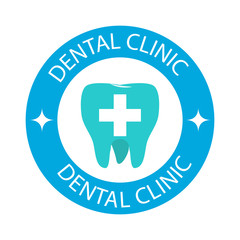 Obraz premium Dentist logo implants vector medical symbol badge. Clean dentist logo bright designs medical icon health care. Healthy hygiene dentist logo, oral blue logotype implant dent business shape.