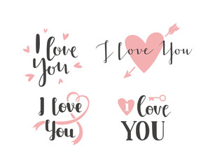 Vector I love You hand drawn lettering text. Inspirational quote I Love You text follow your heart romantic type. I love You have greeting sign message decoration.