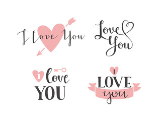 Vector I love You hand drawn lettering text. Inspirational quote I Love You text follow your heart romantic type. I love You have greeting sign message decoration.