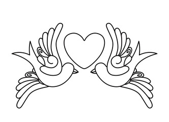 heart and birds tattoo isolated icon design, vector illustration  graphic 