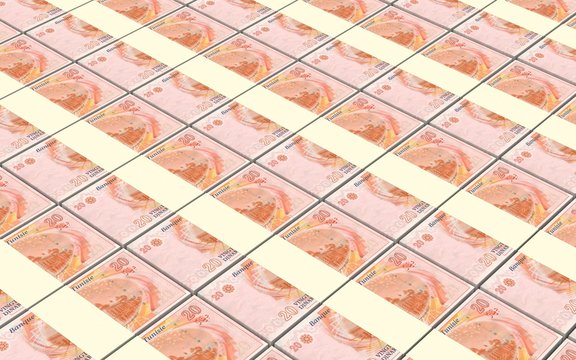 Tunisian dinars bills stacks background. 3D illustration.