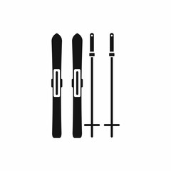 Skis and ski poles icon in simple style isolated vector illustration