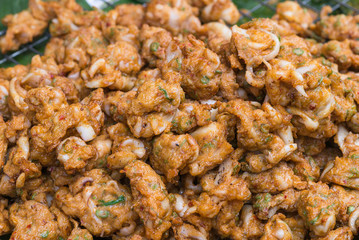 Curried squid cake or fried fish cake with squid (Tod Mun), Thai food style