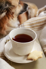 Cup of tea and tiny coffee.