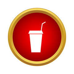 Paper cup with lid and straw icon in simple style on a white background