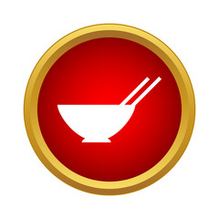 Bowl with pair chopsticks icon in simple style on a white background